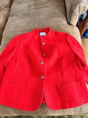 Pendleton Collarless Red 100% Wool Blazer Cardigan Jacket Coat